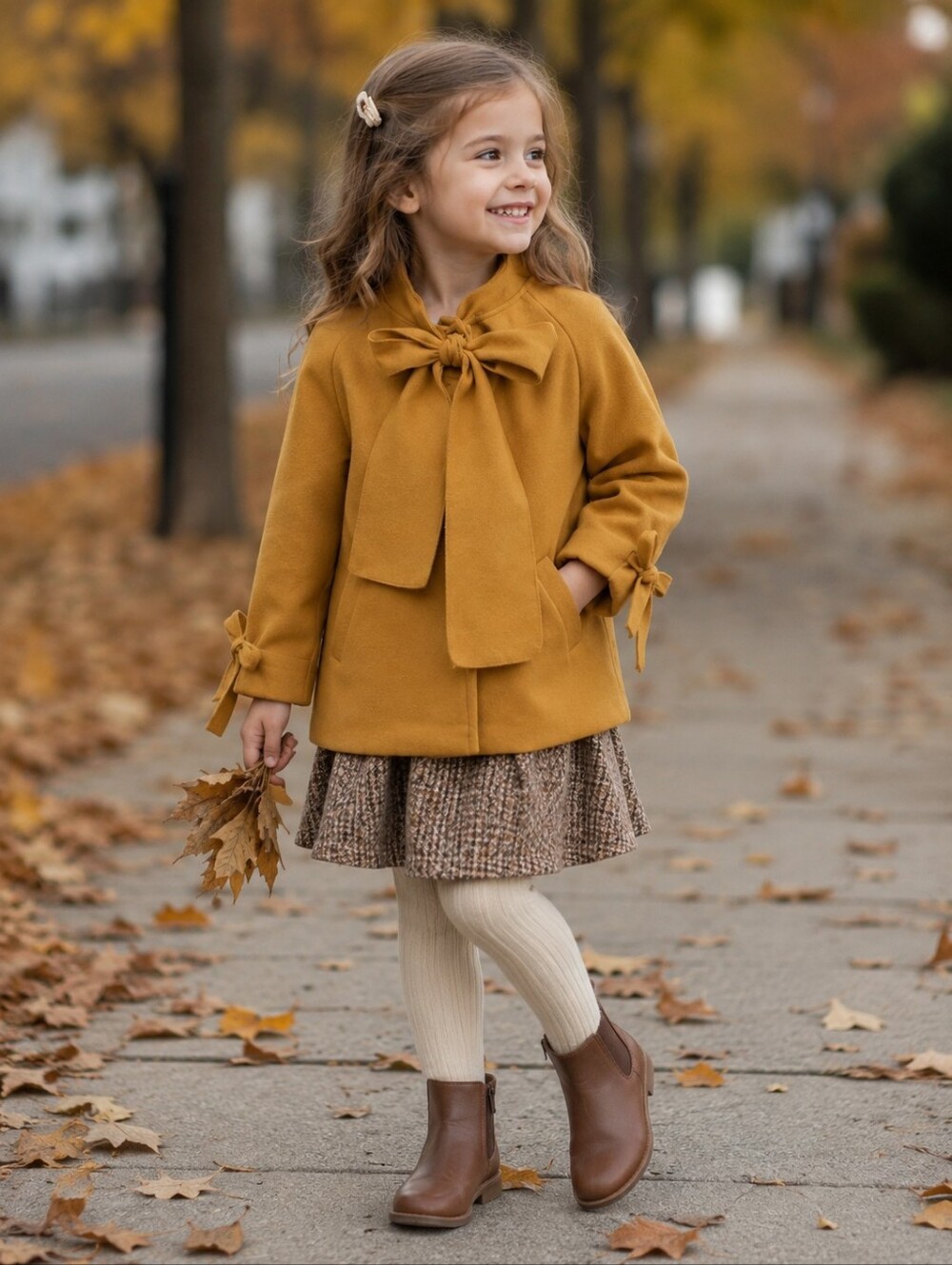 JINXING Rust Brown Bow Neck Lightweight Jacket Overcoat Girls' 120 / US 4-5